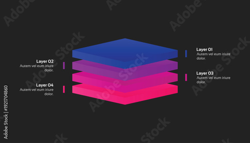 3D Gradient Stacked Layer Infographic With 4 Steps Diagram