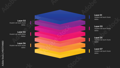 3D Gradient Stacked Layer Infographic With 7 Steps Diagram