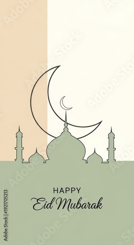 Wallpaper Mural Islamic celebration greeting featuring a silhouette of a mosque and celestial symbols on a segmented background Torontodigital.ca