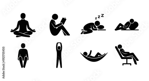 Various Relaxation and Leisure Activities Illustrated with Simple Icons.