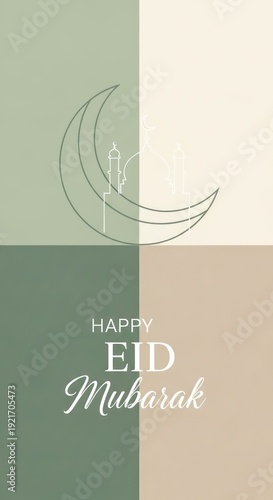 Wallpaper Mural Religious greeting card features minimalist crescent moon and mosque silhouette against soft color blocks Torontodigital.ca