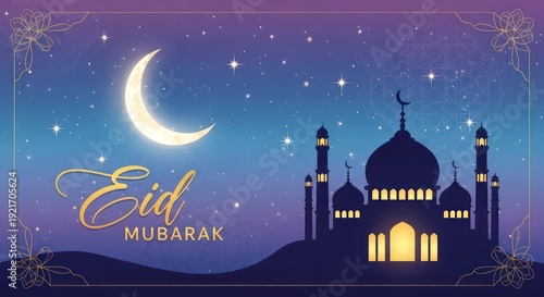 Wallpaper Mural Illuminated mosque silhouette greets crescent moon in a starry night sky for a holy observance Torontodigital.ca