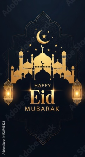 Wallpaper Mural Golden religious greeting overlaid on a dark background featuring illuminated lanterns and mosque silhouette Torontodigital.ca