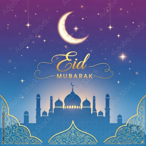 Wallpaper Mural Glowing crescent moon shines over silhouetted mosque architecture beneath a starlit night sky. Torontodigital.ca