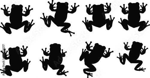 Frog silhouette vector, amphibian animal illustration, wildlife graphic design, nature artwork, pond creature clipart, jumping frog icon, reptile style artwork, aquatic symbol