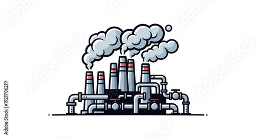 Industrial Factory with Smokestacks Emitting Pollution.
