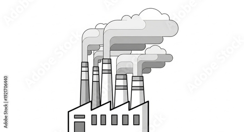 Industrial Factory with Smokestacks Emitting Pollution.