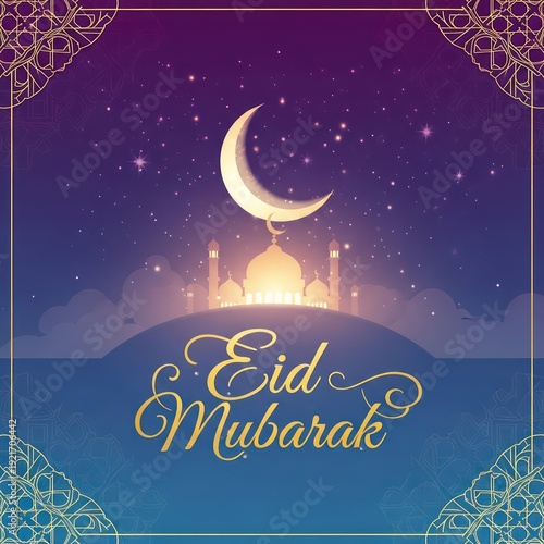 Wallpaper Mural Festive greeting design featuring a glowing mosque silhouette beneath a crescent moon in a starry night sky Torontodigital.ca