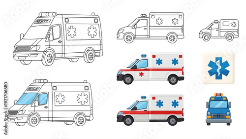 Collection of ambulance illustrations and symbols