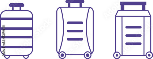  purple rolling luggage icons for travel.