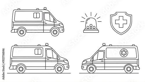 Ambulance vehicle icons with medical symbols