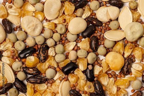 Картината върху платно Assorted vegetable seeds in isolated on white background