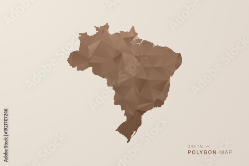 Brazil Map - Polygon Style Vector Illustration in Brown Gradient, Low Poly Geometric Design, Isolated on Beige Background for Infographics and Decoration.