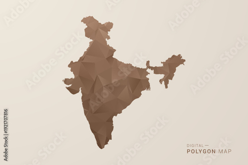 India Map - Polygon Style Vector Illustration in Brown Gradient, Low Poly Geometric Design, Isolated on Beige Background for Infographics and Decoration.