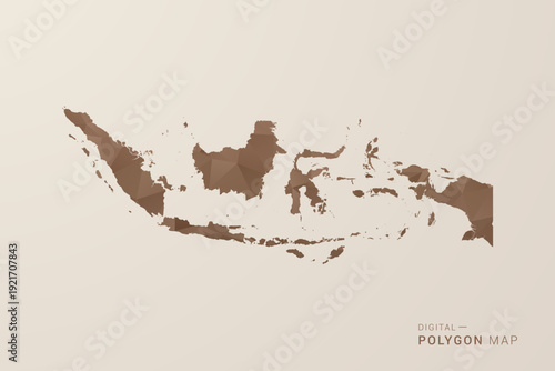 Indonesia Map - Polygon Style Vector Illustration in Brown Gradient, Low Poly Geometric Design, Isolated on Beige Background for Infographics and Decoration.