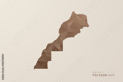 Morocco Map - Polygon Style Vector Illustration in Brown Gradient, Low Poly Geometric Design, Isolated on Beige Background for Infographics and Decoration.