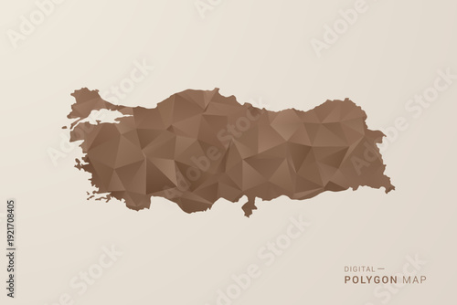 Turkey Map - Polygon Style Vector Illustration in Brown Gradient, Low Poly Geometric Design, Isolated on Beige Background for Infographics and Decoration.