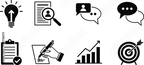 Icon collection representing various concepts and activities for productivity and communication