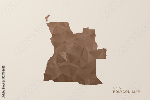 Angola Map - Polygon Style Vector Illustration in Brown Gradient, Low Poly Geometric Design, Isolated on Beige Background for Infographics and Decoration.