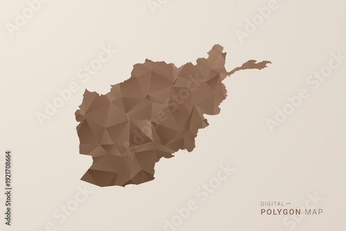 Afghanistan Map - Polygon Style Vector Illustration in Brown Gradient, Low Poly Geometric Design, Isolated on Beige Background for Infographics and Decoration.