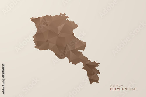 Armenia Map - Polygon Style Vector Illustration in Brown Gradient, Low Poly Geometric Design, Isolated on Beige Background for Infographics and Decoration.