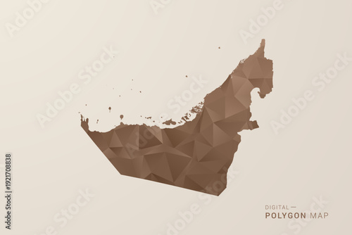 United Arab Emirates Map - Polygon Style Vector Illustration in Brown Gradient, Low Poly Geometric Design, Isolated on Beige Background for Infographics and Decoration.