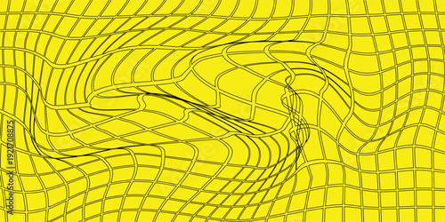 abstract simple black outline square wave pattern on yellow for banner poster background.