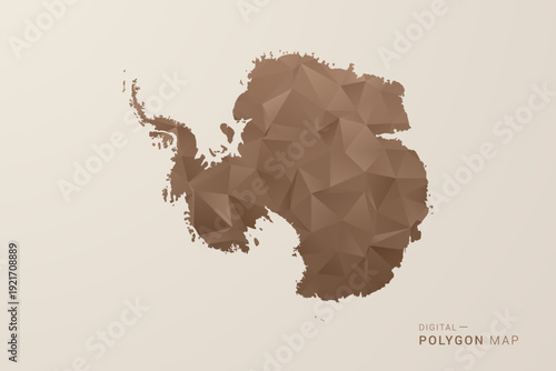 Antarctica Map - Polygon Style Vector Illustration in Brown Gradient, Low Poly Geometric Design, Isolated on Beige Background for Infographics and Decoration.