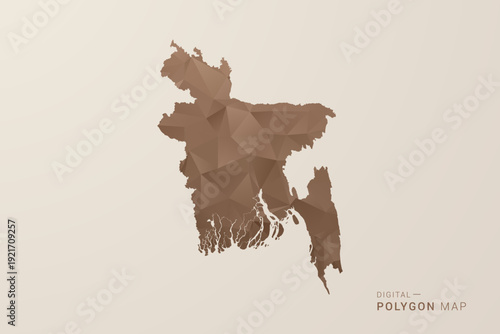 Bangladesh Map - Polygon Style Vector Illustration in Brown Gradient, Low Poly Geometric Design, Isolated on Beige Background for Infographics and Decoration.