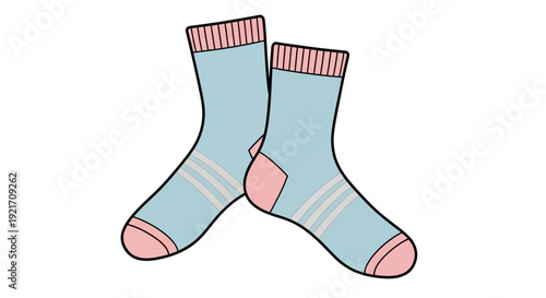Pair of Light Blue Socks with Pink Details.