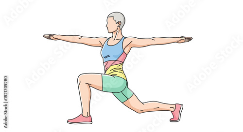 Woman Exercising with Dumbbells in Lunge Position.