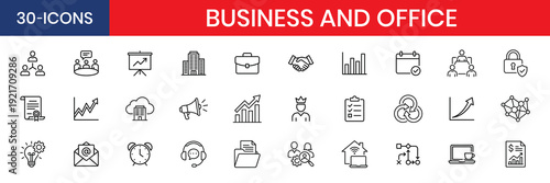 Business Office Thin Line Icon Set
