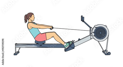 Woman Exercising on Rowing Machine Fitness.