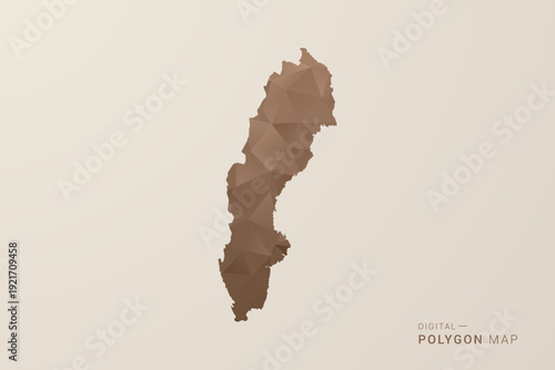 Sweden Map - Polygon Style Vector Illustration in Brown Gradient, Low Poly Geometric Design, Isolated on Beige Background for Infographics and Decoration.