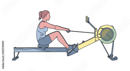 Woman Exercising on Rowing Machine.