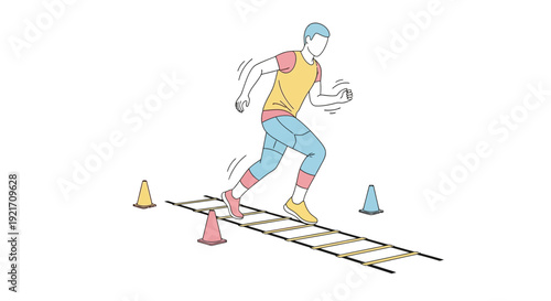 Man Running Through Agility Ladder Training.