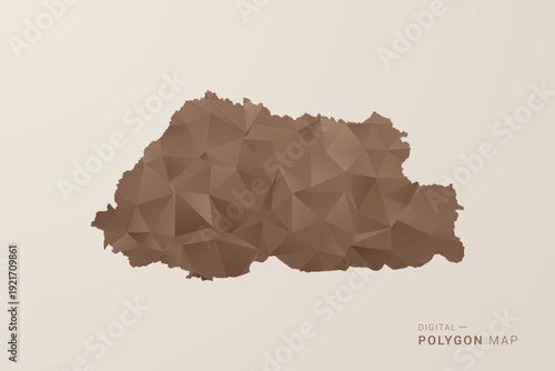 Bhutan Map - Polygon Style Vector Illustration in Brown Gradient, Low Poly Geometric Design, Isolated on Beige Background for Infographics and Decoration.