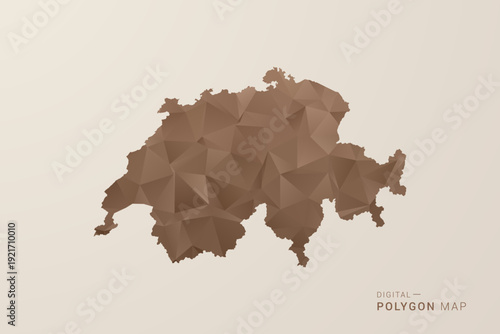 Switzerland Map - Polygon Style Vector Illustration in Brown Gradient, Low Poly Geometric Design, Isolated on Beige Background for Infographics and Decoration.