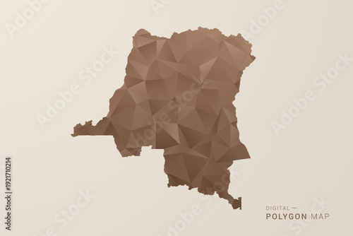 Democratic Republic of the Congo Map - Polygon Style Vector Illustration in Brown Gradient, Low Poly Geometric Design, Isolated on Beige Background for Infographics and Decoration.