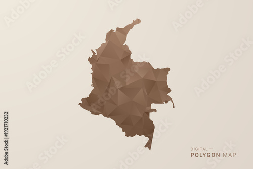 Colombia Map - Polygon Style Vector Illustration in Brown Gradient, Low Poly Geometric Design, Isolated on Beige Background for Infographics and Decoration.