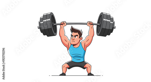 Strong muscular man lifting a very heavy barbell with great effort during a powerlifting session in a gymnasium.