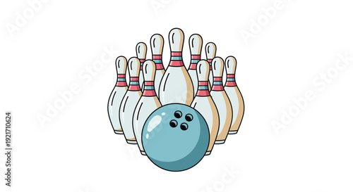 Blue Bowling Ball Surrounded by Pins.