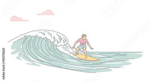 Woman Surfing on Yellow Surfboard Riding Wave.
