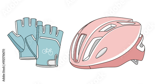 Pink Bicycle Helmet and Blue Gloves.