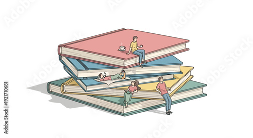 Stack of Books with People on Top.
