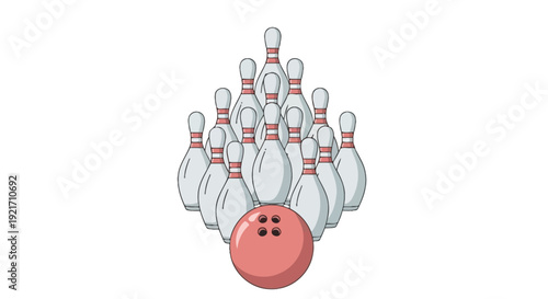 Red Bowling Ball and Pins Formation.