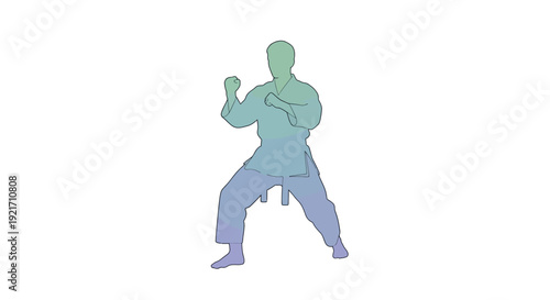 Man Practicing Martial Arts Stance.