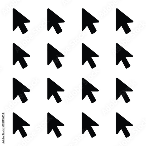 Set of black cursor arrow icons, pointing in various directions on a white background