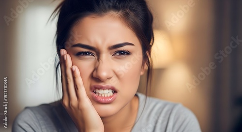 Young multiethnic woman suffering from toothache