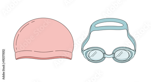 Swimming Cap and Goggles Illustration.